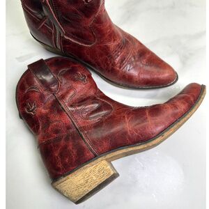 Dingo Adobe Rose Distressed Red Leather Short Western Cowboy Boots, Size 7